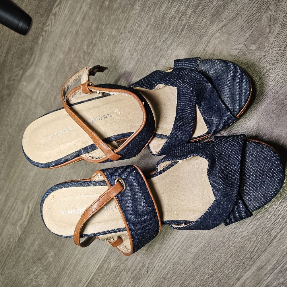 Chinese Laundry Denim and Tan Wedges